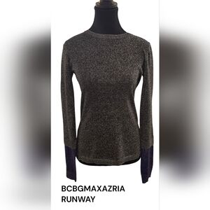 BCBGMaxAzria Black and Silver Long Sleeve Top